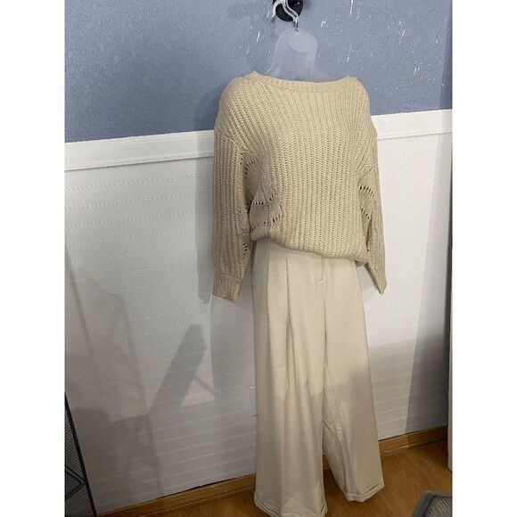 Free People Women’s Pleated Wide Leg Pants Ivory White - Picture 10 of 12